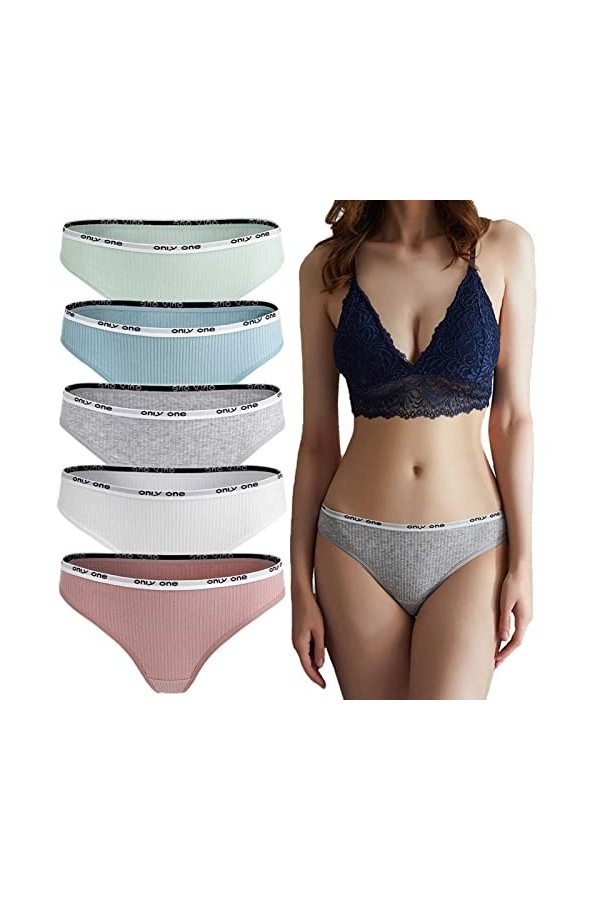 Daily Wear Lot de 5 sous-vêtements for Femme en Coton Sexy String Respirant Taille Basse Invisible S-XL Color : Combination 