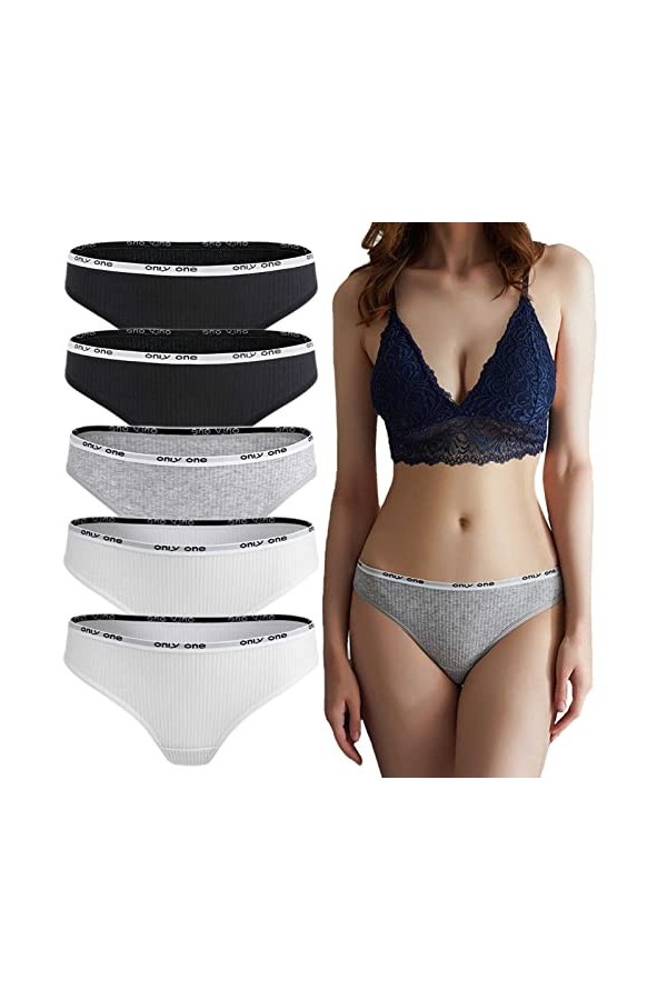 Daily Wear Lot de 5 sous-vêtements for Femme en Coton Sexy String Respirant Taille Basse Invisible S-XL Color : Combination 