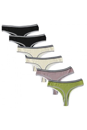 HMLOPX Daily Wear Lot de 6 Tongs Sexy for Femme avec Ceinture rayée et côtelée Culotte Taille Basse Respirante Color : Combo