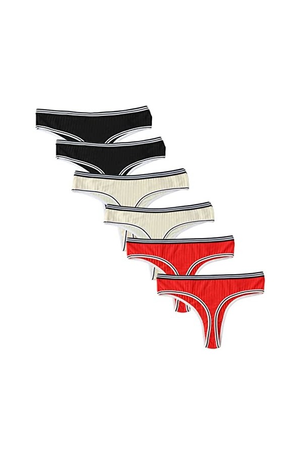 HMLOPX Daily Wear Lot de 6 Tongs Sexy for Femme avec Ceinture rayée et côtelée Culotte Taille Basse Respirante Color : Combo