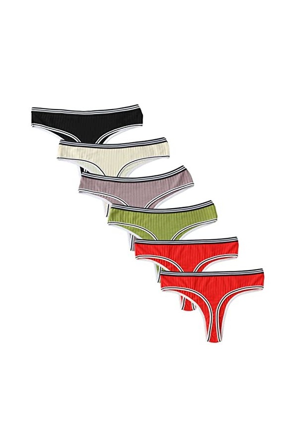 HMLOPX Daily Wear Lot de 6 Tongs Sexy for Femme avec Ceinture rayée et côtelée Culotte Taille Basse Respirante Color : Combo