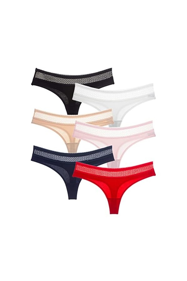 HMLOPX Daily Wear Lot de 6 Tongs en Dentelle for Femme sous-vêtements Sexy T Back Respirant Voir à Travers Tangas Color : Co