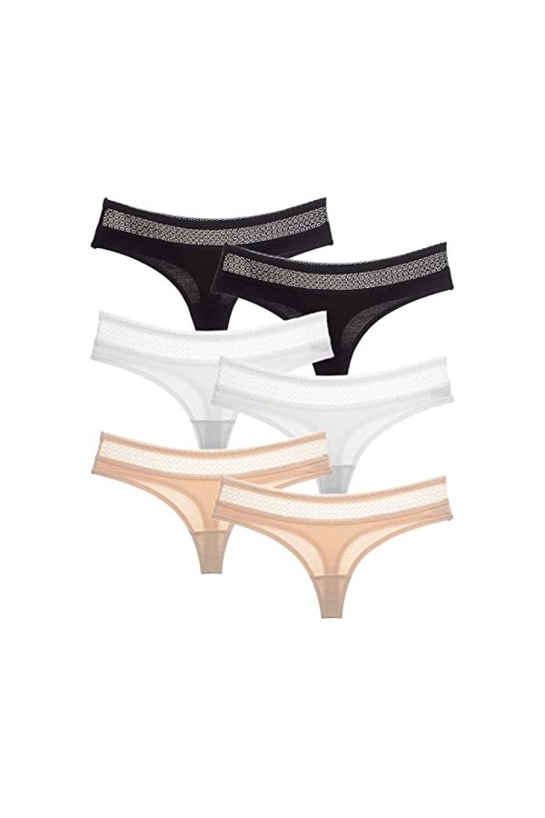 HMLOPX Daily Wear Lot de 6 Tongs en Dentelle for Femme sous-vêtements Sexy T Back Respirant Voir à Travers Tangas Color : Co