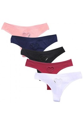 HMLOPX Daily Wear Lot de 5 Tongs for Femme Sexy en Dentelle cœur Taille Basse sous-vêtements Invisibles T-Back Culotte Color