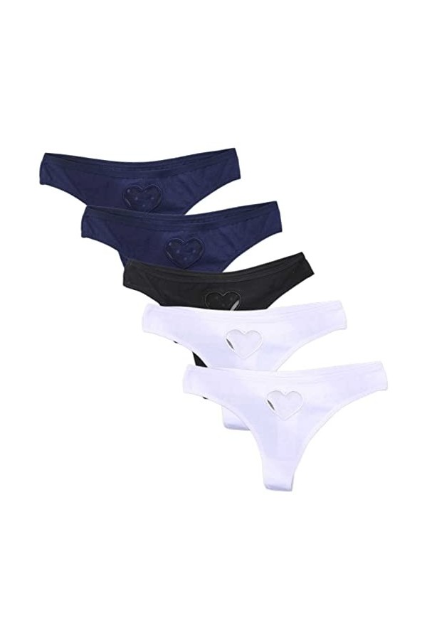 HMLOPX Daily Wear Lot de 5 Tongs for Femme Sexy en Dentelle cœur Taille Basse sous-vêtements Invisibles T-Back Culotte Color