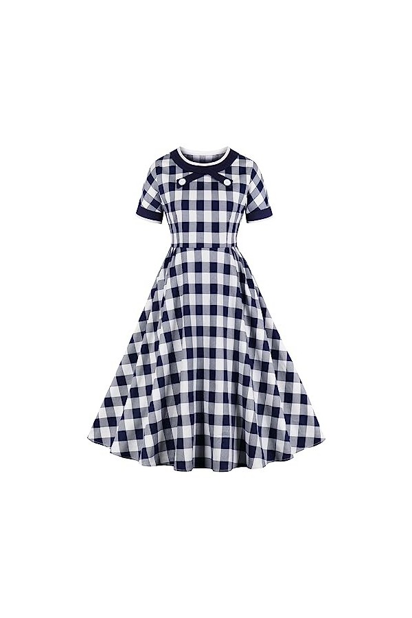 Hepburn Robe pour femme des années 50 - Épaules dénudées - Dos nu - Robe de soirée cintrée - Bowknot - À carreaux - Sexy - Lo