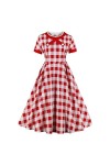 Hepburn Robe pour femme des années 50 - Épaules dénudées - Dos nu - Robe de soirée cintrée - Bowknot - À carreaux - Sexy - Lo