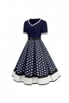 Hepburn Robe vintage élégante pour femme - Style décontracté - À pois - Col en V - Rockabilly - Manches courtes - Coupe haute