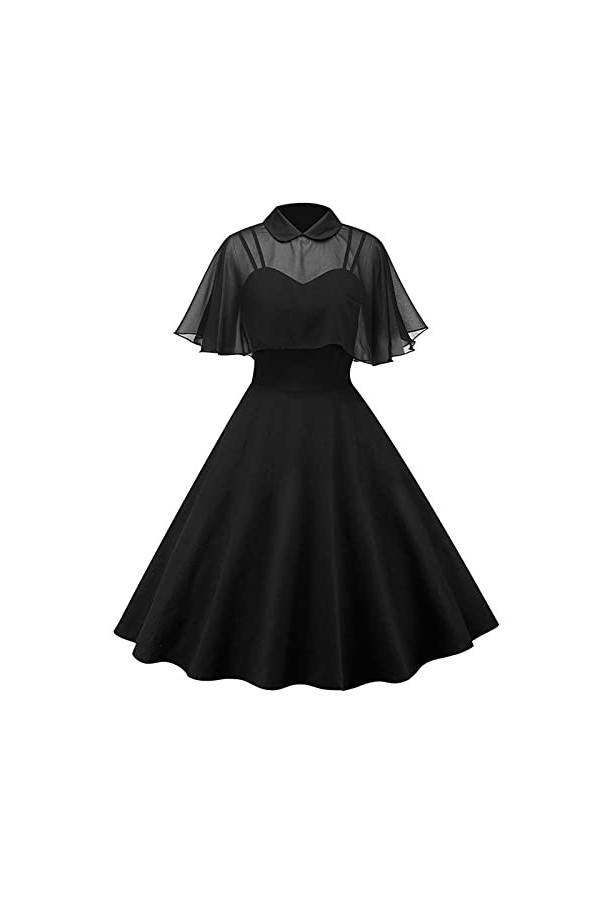 Audrey Hepburn Robe élégante rétro pour femme - Col en maille - Col en maille - Couleur unie - Robe de cocktail - Coupe haute