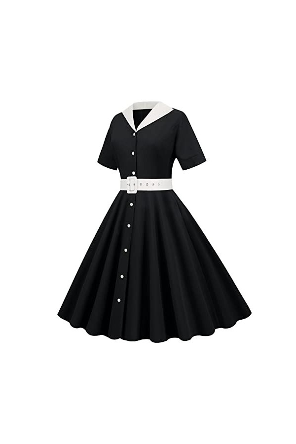 Audrey Hepburn Robe élégante rétro pour femme - Col en maille - Col en maille - Couleur unie - Robe de cocktail - Coupe haute