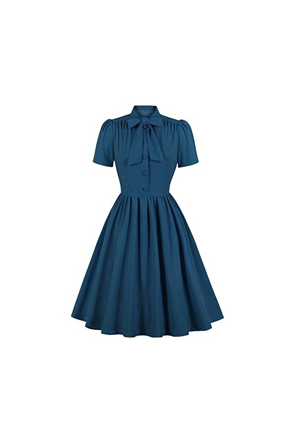 Audrey Hepburn Robe élégante rétro pour femme - Col en maille - Col en maille - Couleur unie - Robe de cocktail - Coupe haute