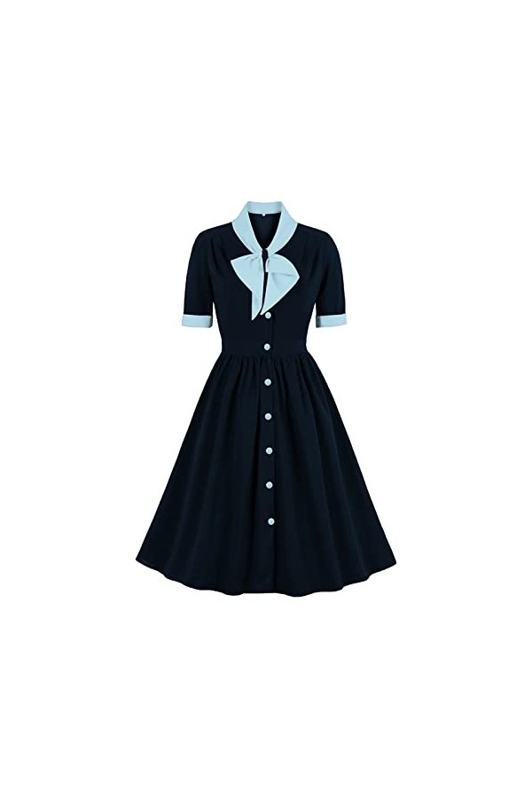 Robe Audrey Hepburn années 50 - Col à revers - Col à revers - Boutonné - Coupe ajustée - Élégante - Vintage - Couleur unie - 