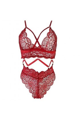 ZTIANEF Front ouvertLingerie érotique Passion Sexy Sheer Strappy Combinaison, Rouge, XL