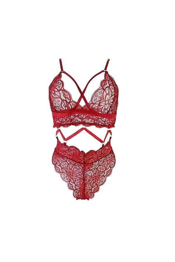 ZTIANEF Front ouvertLingerie érotique Passion Sexy Sheer Strappy Combinaison, Rouge, XL