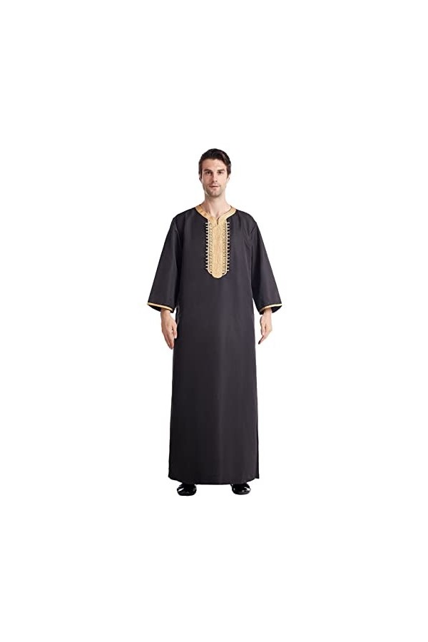 Mymyguoe Robe musulmane à manches longues pour homme - Robe musulmane - Col debout - Manches longues - Arabe - Dubaï, Blanc.,