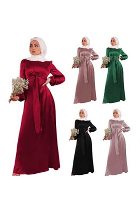 Mymyguoe Robe musulmane pour femme - Couleur unie - Manches longues - Robe musulmane indienne - Longue robe de chambre - Auto