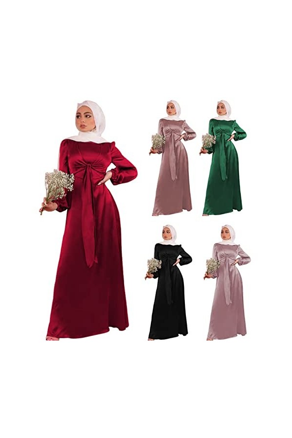 Mymyguoe Robe musulmane pour femme - Couleur unie - Manches longues - Robe musulmane indienne - Longue robe de chambre - Auto