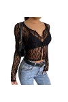 Fashon Nouvelles Femmes Sexy Dentelle Tops Adultes Transparent À Manches Longues Col Rond Boutonné Cardigan Noir Blanc S-XL-N