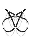 JMMHSS Femmes Corps chaîne Harnais Lingerie Poitrine Sangle jarretière Punk Goth Extensible Tissu Halloween Rave Le Noir 