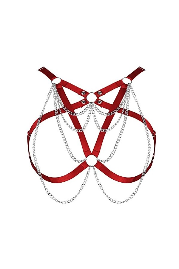 JMMHSS Femmes Corps chaîne Harnais Lingerie Poitrine Sangle jarretière Punk Goth Extensible Tissu Halloween Rave Le Noir 
