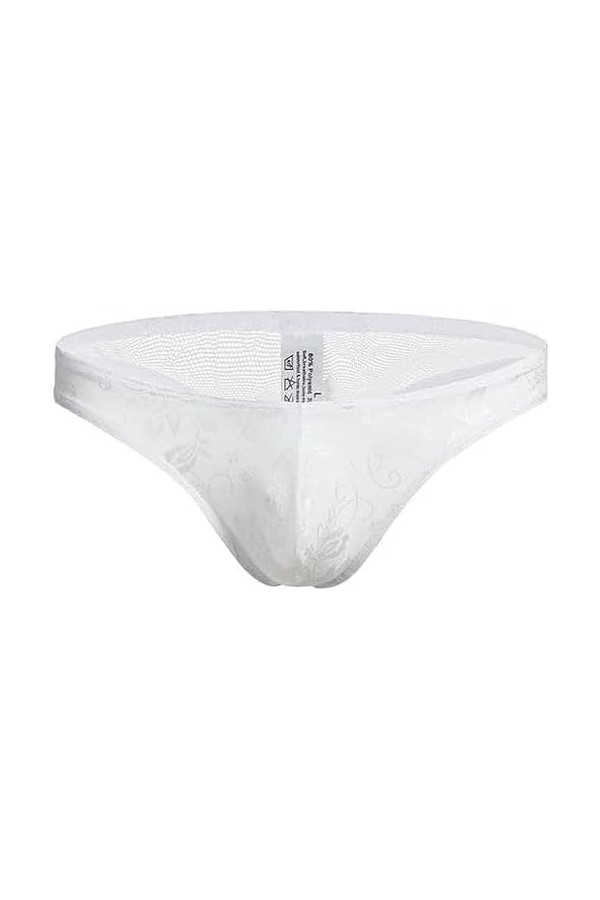 sous-vêtements Sexy pour Hommes, String G, Slip en Dentelle, T-Back, Culotte Transparente,Blanc,XXL