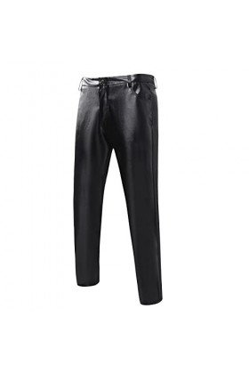Pantalon en tissu pour homme - Coupe SIM - En cuir brillant - Couleur unie - Coupe droite, Noir , XL