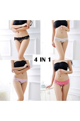 KHUFUZI Lingerie pour femme, sexy, sous-vêtements en dentelle, culotte string mignon, idéale comme cadeau pour une amie, Lot 