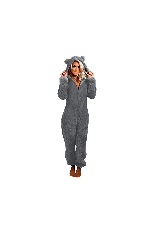 Pyjama pour femme - En polaire - Une pièce - En peluche - Confortable - Doux, chaud, B gris foncé., XXXL