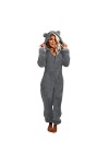 Pyjama pour femme - En polaire - Une pièce - En peluche - Confortable - Doux, chaud, B gris foncé., XXXL
