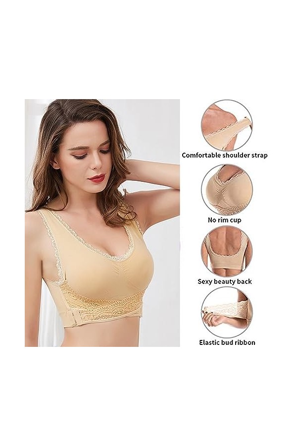 GHAKKE Soutien-Gorge en Dentelle Élégant pour Les Femmes Plus Âgées Bralette Avant Criss sous-vêtement sans Fil À Boucle Laté