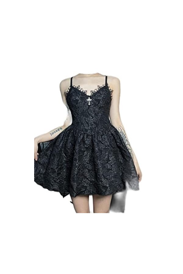 Gothique Noir Sexy Corset Robe Dété Femmes Streetwear Dos Nu sans Manches Lolita Mini Robe Élégante Party Club Robes-Noir,S