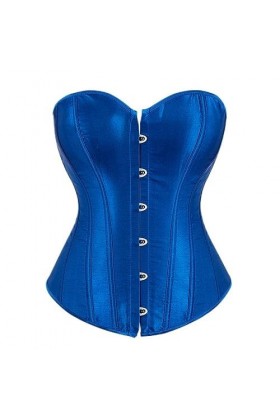 WEITING Plus Size Satin Dance Overbust Corselet Body Shaperwear Femmes Sexy Corsets Et Bustiers-Bleu,M