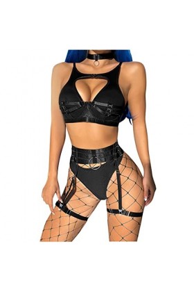 Lingerie pour Femmes pour Un Jeu Sexy Femmes Sexy Maille élastique Ceinture Demi jarretière surbuste Haut et Culotte Trois pi