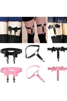 INHYLY Coeur Ailes Bowknot Jarretière Femmes En Cuir Pu Élastique Jambe Jarretelles Cuisse Harnais Punk Gothique Accessoire 