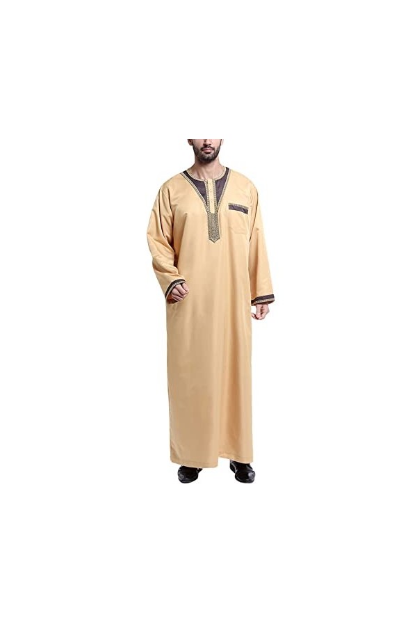 Mymyguoe Robe musulmane pour homme - Robe islamique avec poche poitrine - Décontractée - Col en V - Manches longues - Caftan 