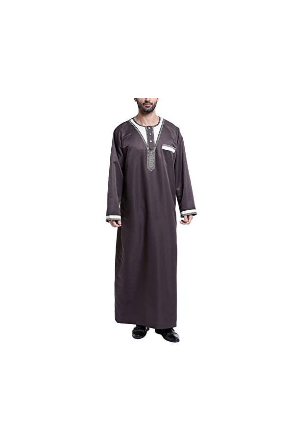 Mymyguoe Robe musulmane pour homme - Robe islamique avec poche poitrine - Décontractée - Col en V - Manches longues - Caftan 