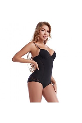 GOYMFK Body Sexy en Dentelle Dos Nu for Femme avec Contrôle du Ventre sans Manches Col V Justaucorps Color : Black, Size : X