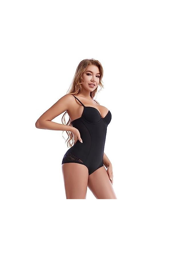 GOYMFK Body Sexy en Dentelle Dos Nu for Femme avec Contrôle du Ventre sans Manches Col V Justaucorps Color : Black, Size : X
