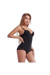 GOYMFK Body Sexy en Dentelle Dos Nu for Femme avec Contrôle du Ventre sans Manches Col V Justaucorps Color : Black, Size : X
