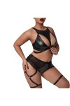 Ensemble de Lingerie Deux pièces Sexy pour Femmes Soutien-Gorge évidé Crop Top Mesh Patchwork Briefs-Black,XXL