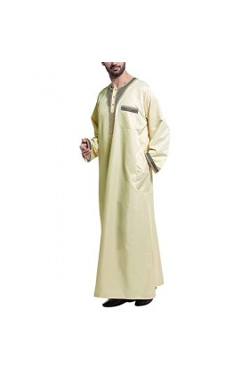 Mymyguoe Robe musulmane pour homme - Robe islamique avec poche poitrine Moyen-Orient - Robe turque - Col en V - Manches longu