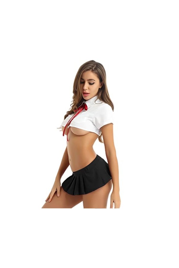 WSZJLN Costume Sexy Écolière Cosplay Étudiante Uniforme Femmes École Coquine Lingerie Ensemble Chemises Érotiques Crop Tops J