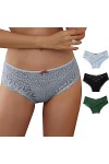 Briskorry Lot de 3 slips en dentelle pour femme - Sexy - String en dentelle - Respirant - Confortable - Culotte - Sous-vêteme