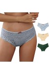 Briskorry Lot de 3 slips en dentelle pour femme - Sexy - String en dentelle - Respirant - Confortable - Culotte - Sous-vêteme