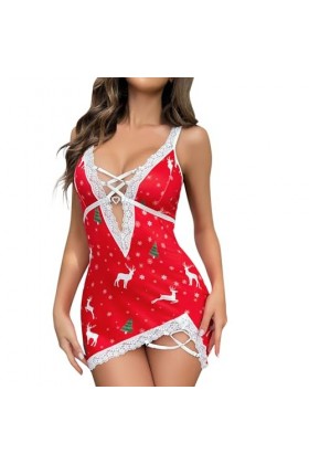 Fulidngzg Robe de Noël rouge extrême pour femme - Tenue érotique - Robe de Noël - Cosplay - Lingerie douce - Costume de fête 