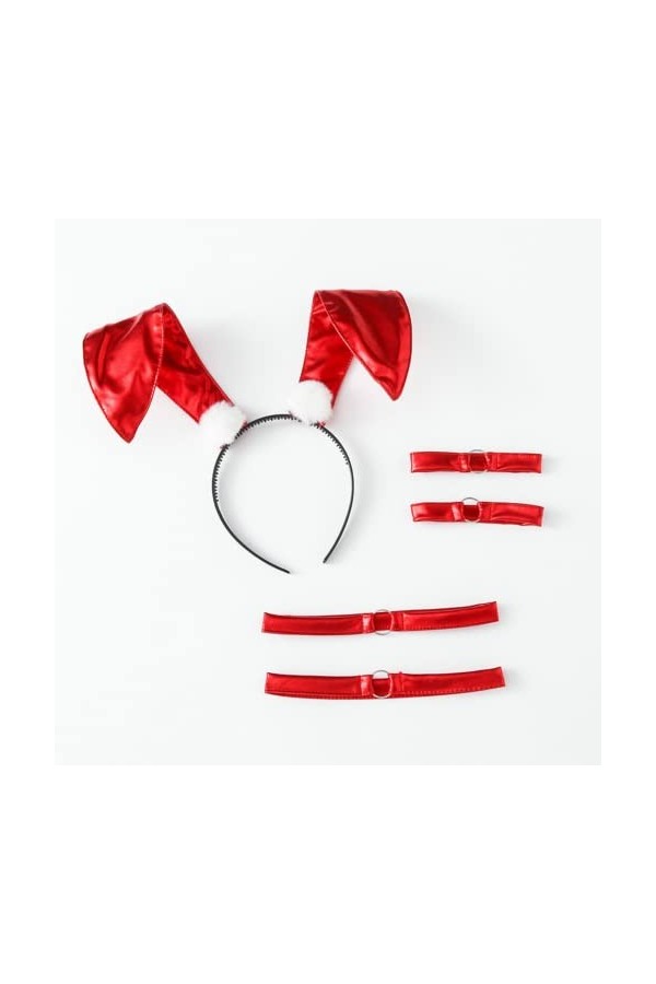 RUMITY Vêtements serrés pour Femmes, Ensembles de Lingerie, Uniformes de Jeu de rôle de Lapin, vêtements de Jeu Collier Rouge