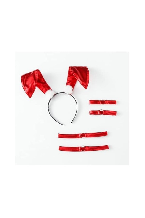 RUMITY Vêtements serrés pour Femmes, Ensembles de Lingerie, Uniformes de Jeu de rôle de Lapin, vêtements de Jeu Collier Rouge