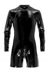 LiiYii Hommes Wetlook Body Combinaison Manches Longues en Cuir Verni Cosplay Latex Catsuit Rouge L