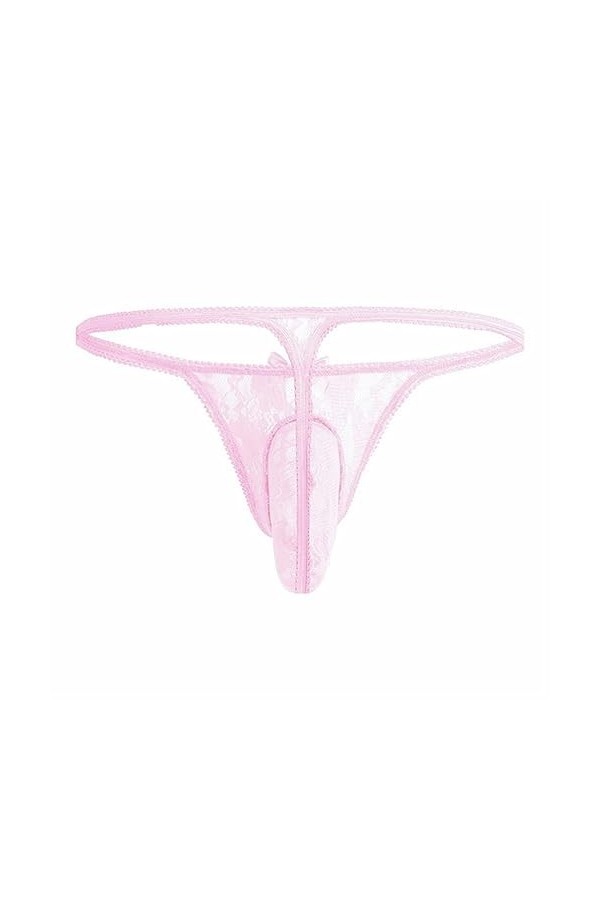 PIYAX String Homme Culotte Sexy Maille caleçon sous-vêtements Respirants Noeud Grande Poche Dentelle String Short Sissy Linge