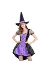 CreoQIJI Vêtements sexy pour femme - Costume dHalloween - Costume de jeu de rôle gothique médiéval - Deux pièces - Robe à po